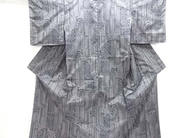 JAPANESE KIMONO / ANTIQUE KIMONO / SILK / TOKAMACHI TSUMUGI / WOVEN ABSTRACT PATTERN